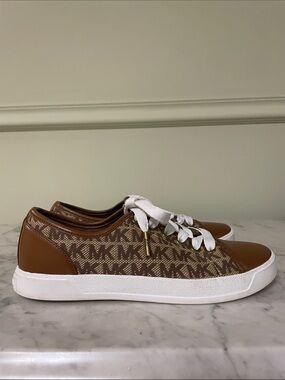 Michael Kors Brown Leather and Canvas Sneakers - Size 6